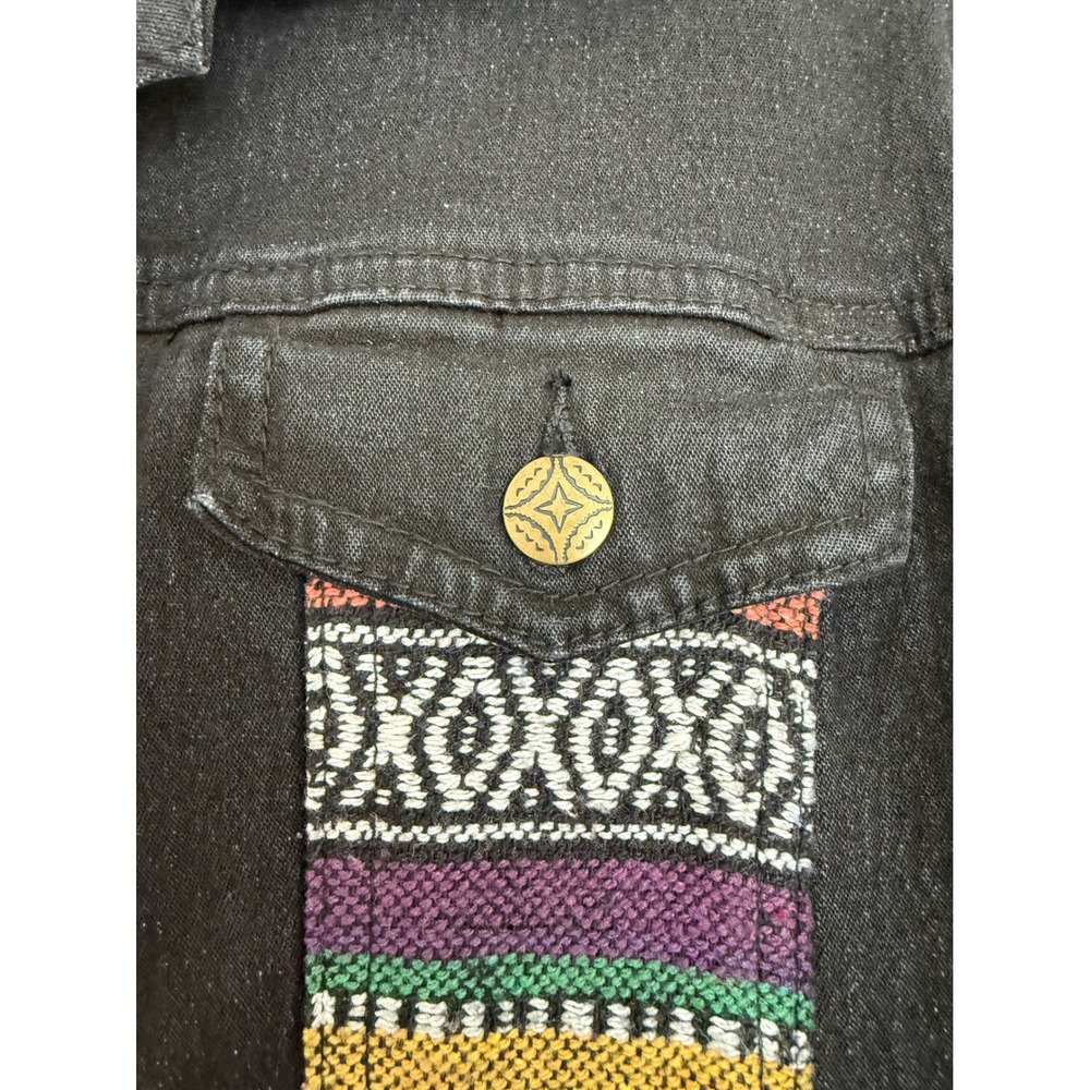 Vintage Diane Gilman DG2 Black‎ M Denim Embroidered Jean Jacket Western Aztec - Picture 3 of 16